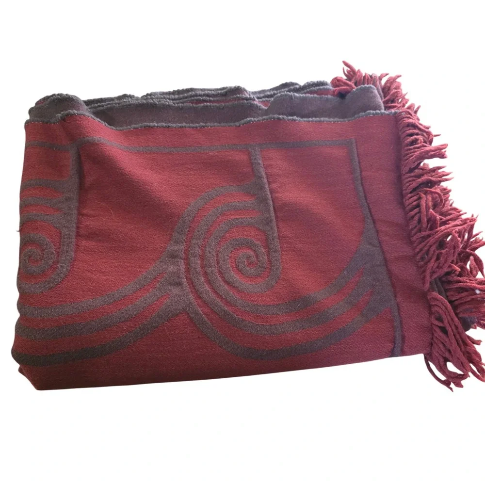 Maxwell Rodgers New Zealand Wool & Angora Throw Blanket Red Koru Wave 54x70